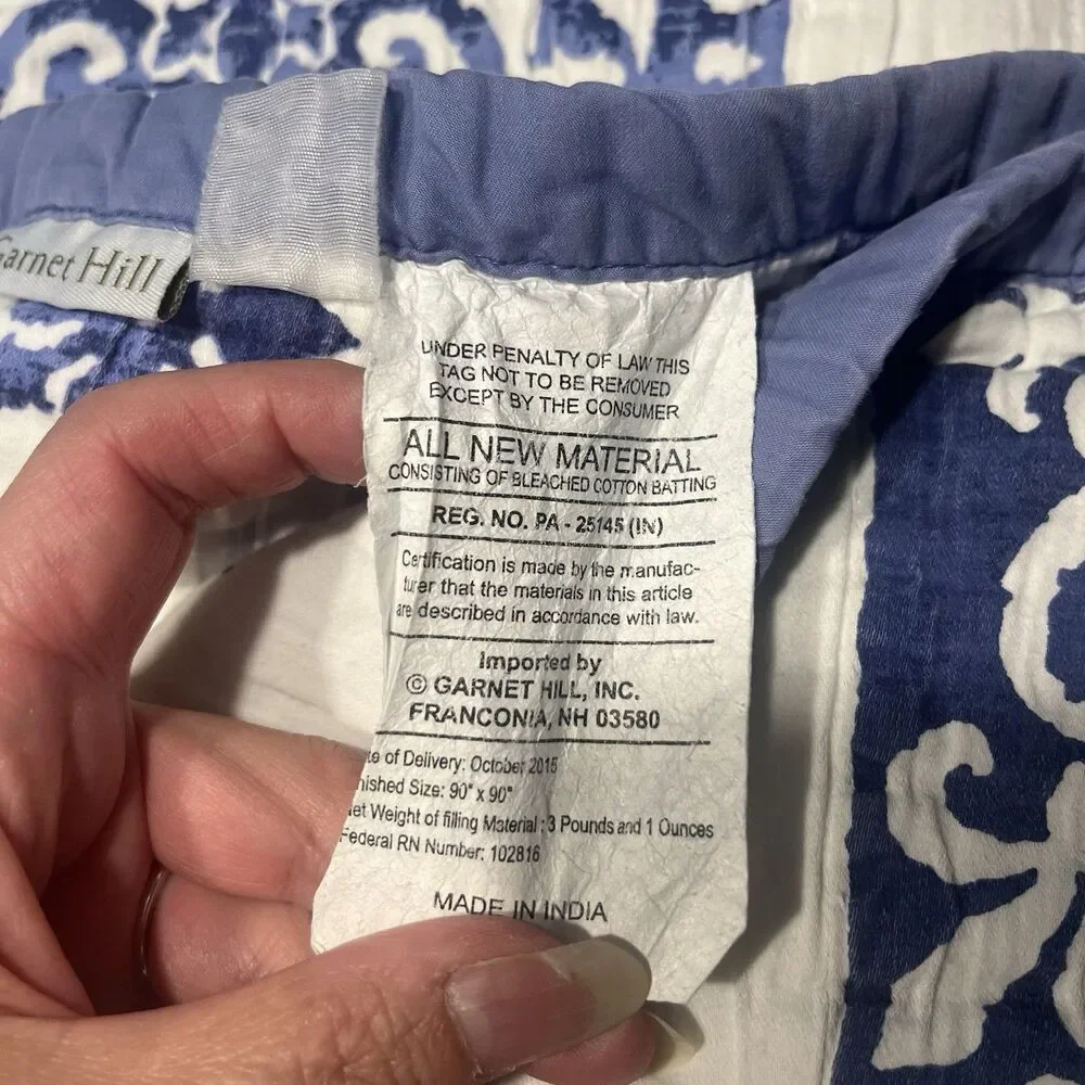 Garnet Hill Twin Bedspread Blue 100% Cotton Quilted Bedding Pillow Sham